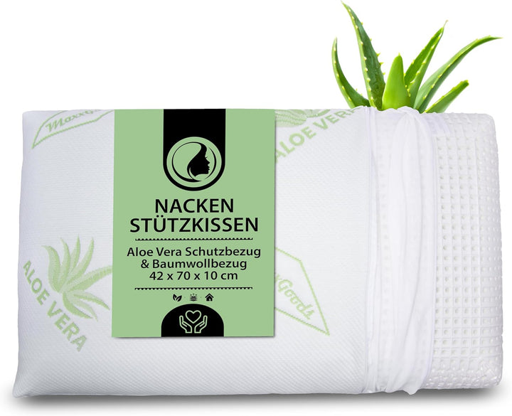 MaxxGoods - orthopädisches Nackenstützkissen mit Aloe Vera aus Visco-Gelschaum - 42cm x 70cm x 9cm -