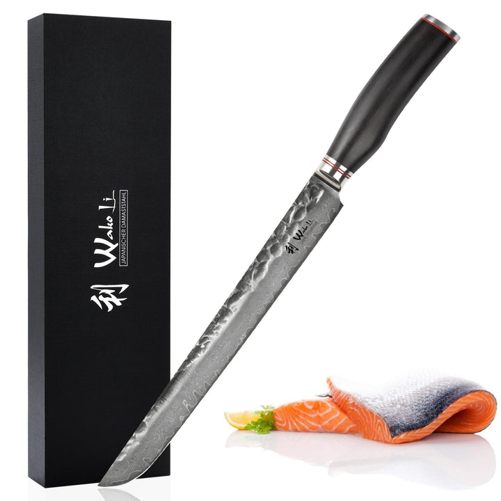Wakoli EBO Premium Fleischmesser Tanto mit 27,5 cm Klinge und Hammerschlag gefertigt aus 67 Lagen ec