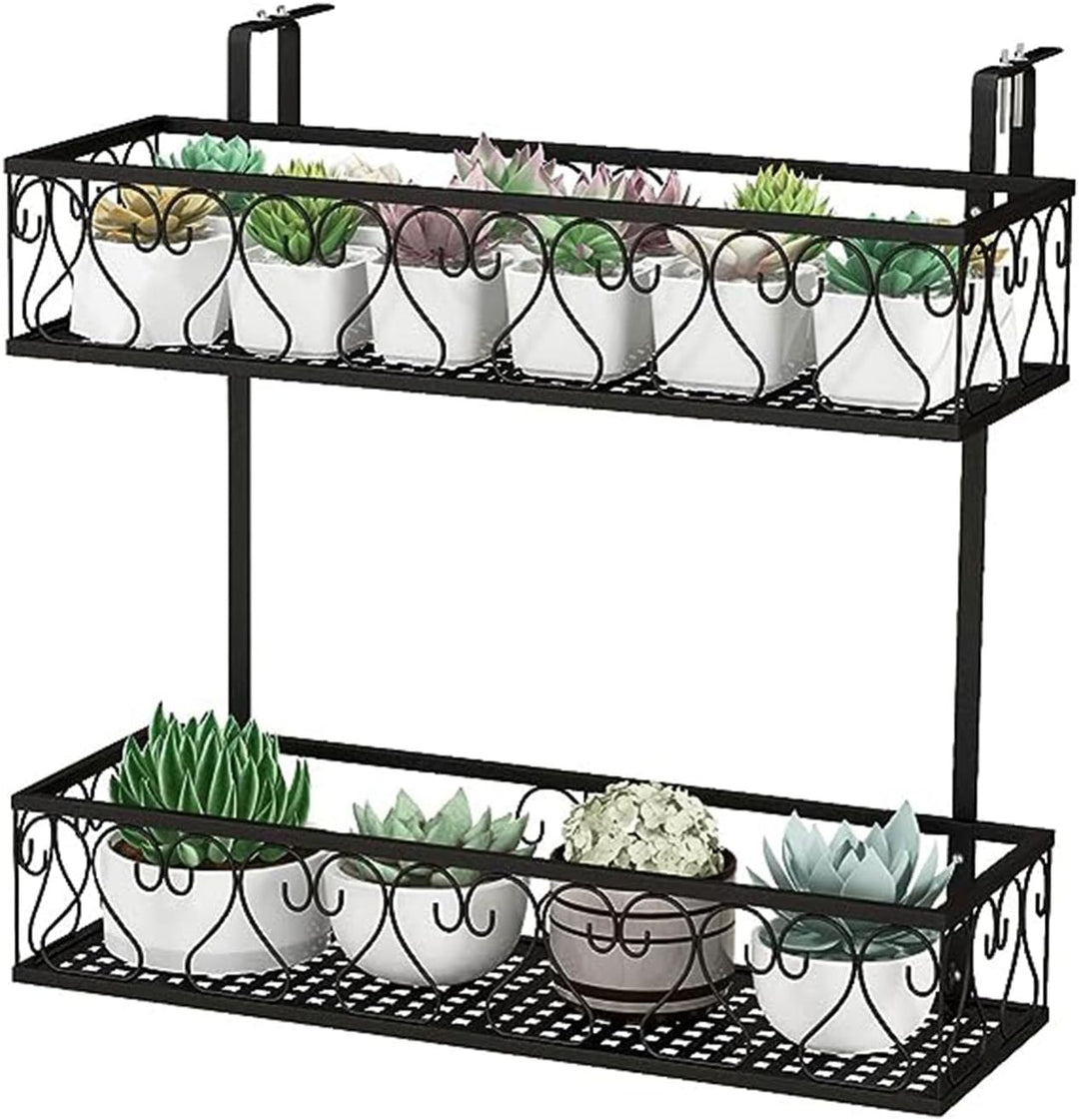 GOPLUS 2-stöckiges hängendes Blumenregal, Balkongeländerkorb Metall mit verstellbaren Haken, Blument