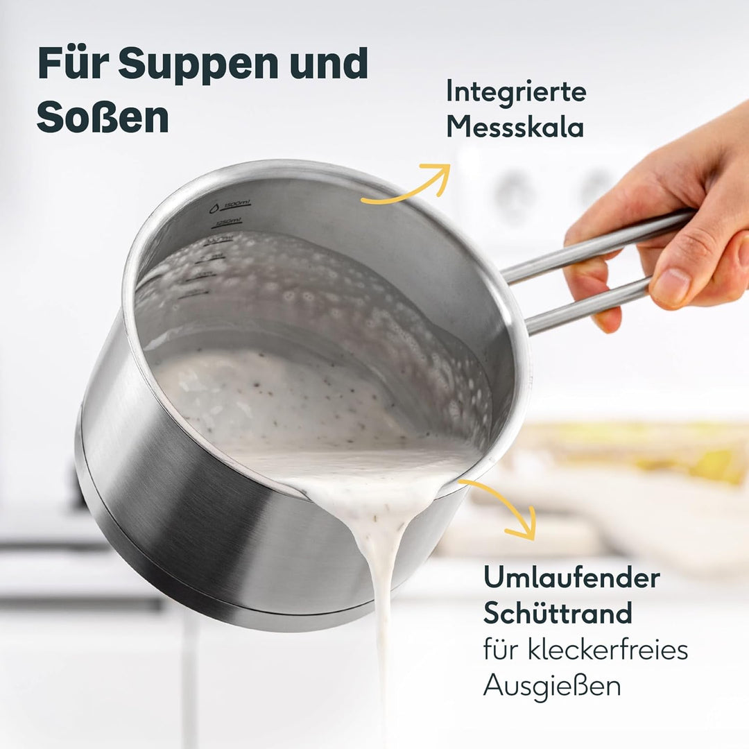 SILBERTHAL Stielkasserolle Induktion 16 cm - Edelstahl Kochtopf mit Stiel klein - 2l - Milchtopf - F