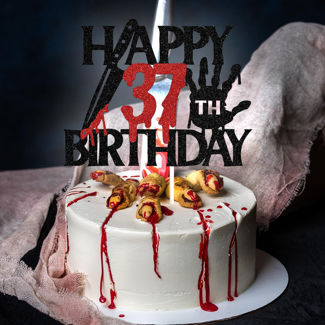 Schwarzer Glitzer-Killer "Happy 37th Birthday", Halloween-Zombie-Vampir-Dekoration, Halloween-Horror