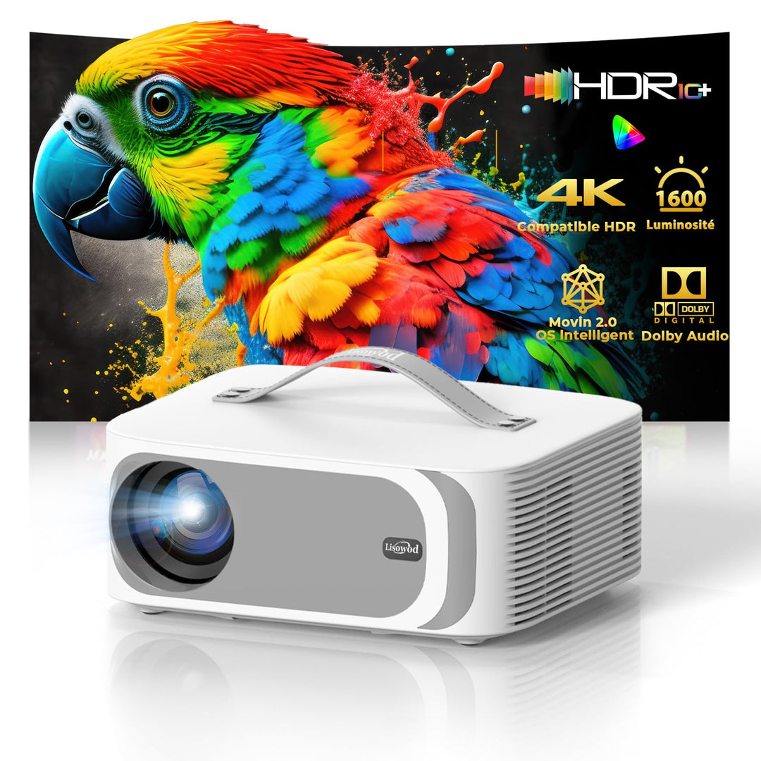 Videoprojektor 4 K 【Integrierte App/Dolby Audio】 1080P Nativer Videoprojektor, WiFi6, Bluetooth Liso