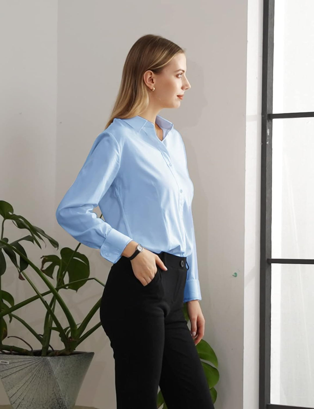 Tapata Damen Button Down Shirts Klassisch Fit Lange Ärmel Blusen Stretch Tops für Arbeit Business Ca