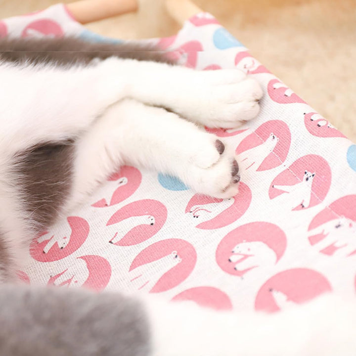 FUNAT Hochbett für Katzen Hunde, Atmungsaktive Katzenmatratze, Holz Bett Anti-Rutsch Waschbare Mesh