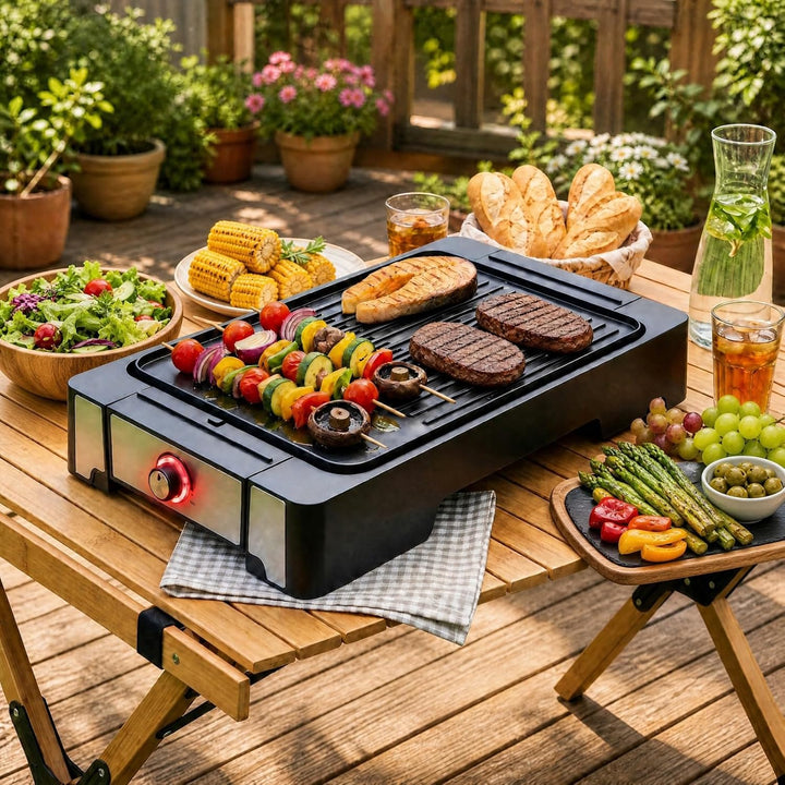LIFEZEAL Tischgrill, 2300W Elektrogrill mit Auffangschale &amp; kompakter Grillfläche, Indoorgrill mit A