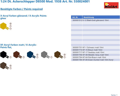 Mini Art 24001 1:24 Dt. Ackerschlepper D8500 Mod. 1938- originalgetreue Nachbildung, Modellbau, Plas