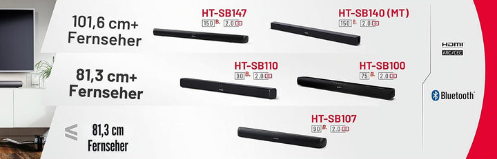 SHARP HTSB140MT 2.0 Soundbar 150W (USB, Bluetooth, HDMI, Optisch, AUX-In (3,5mm), Breite: 95cm), Sli