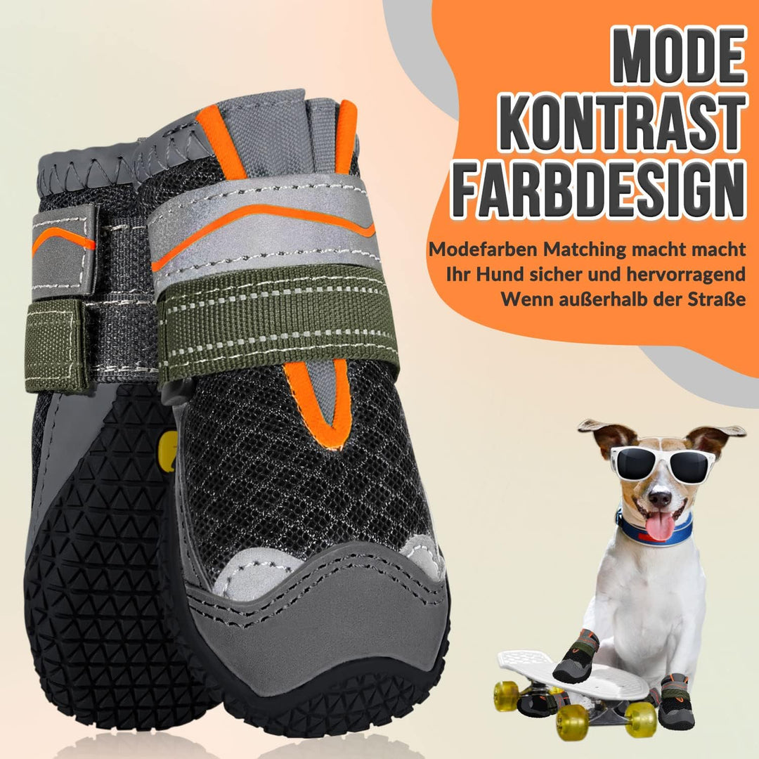 Hundeschuhe Pfotenschutz, 2 Stück atmungsaktiv Hundeschuhe mit Rutschfester Sohle und reflektierende