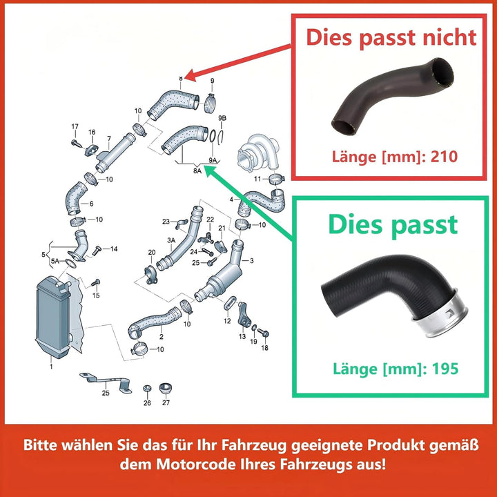 Ladeluftschlauch Turboschlauch Vorne für Lupo 60 6X1 1.2L 1.4L Diesel 1999-2005 6E0145790E
