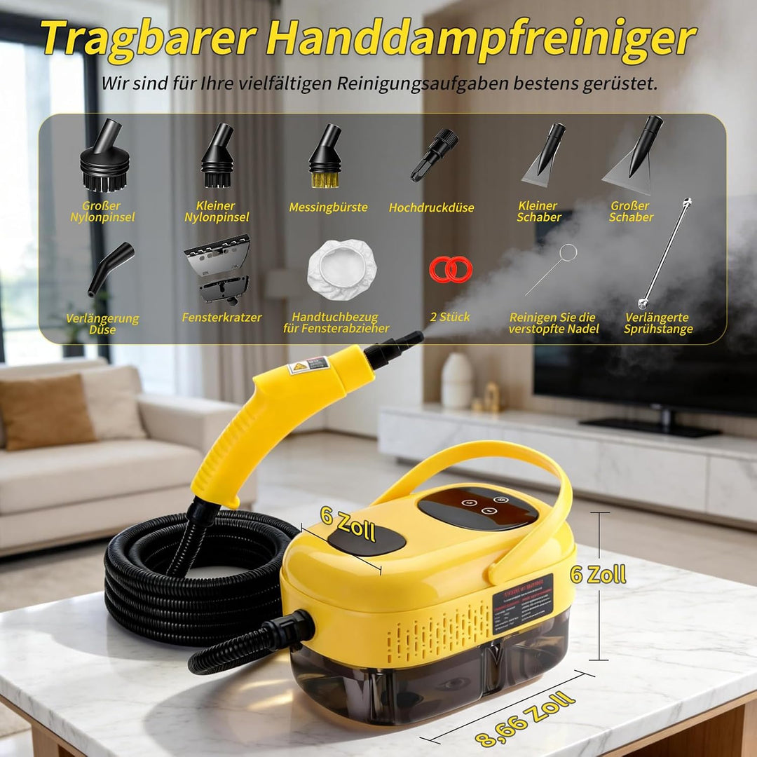 Dampfreiniger, Dampfreiniger Handgerät, 1.2L Wassertank, 15 Sekunden Aufheizzeit, 2500W Hochdruck St
