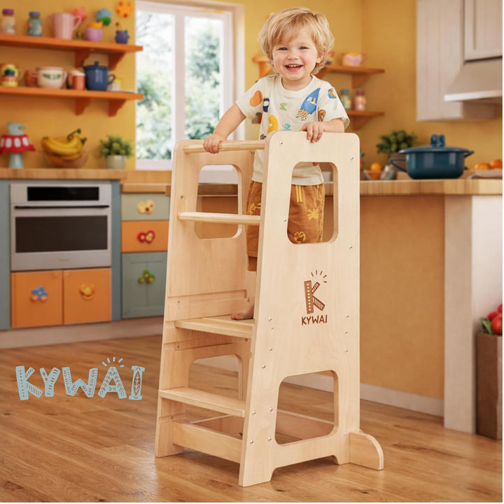 Montessori Lernturm ab 1 Jahr, aus robustem Holz, Premium-Modell in Grossformat, Learning Tower mit