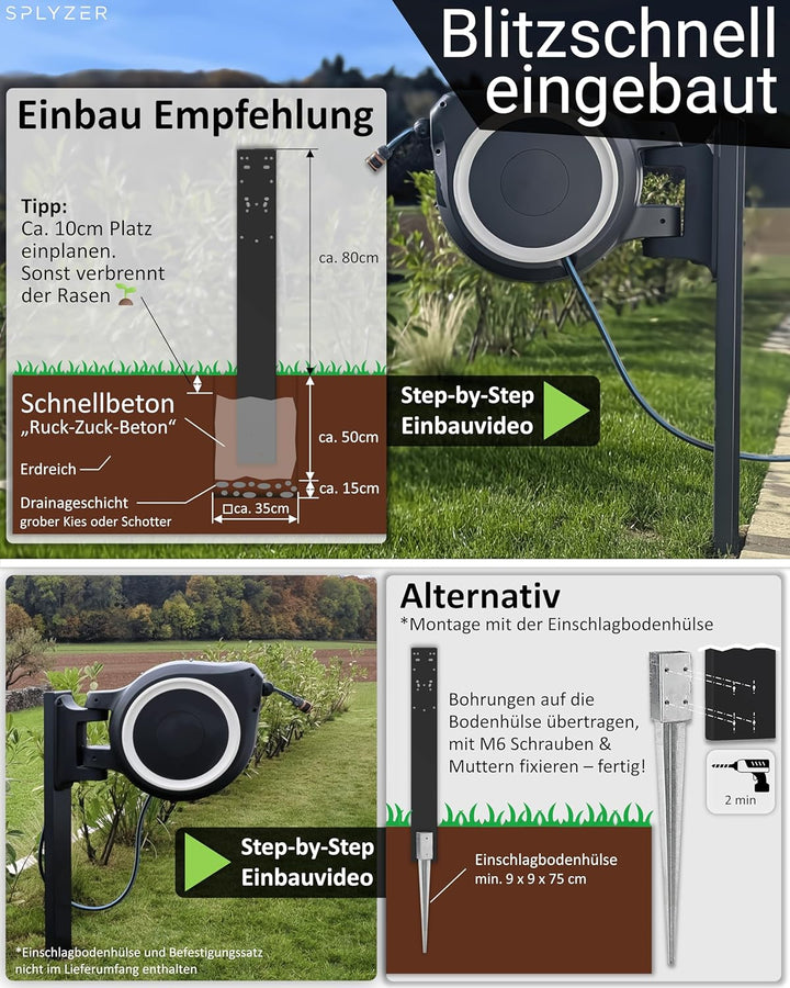 Schlauchbox Halterung zur Bodenmontage – Kompatibel mit GARDENA® Schlauchboxen & Gartenschlauch Trom