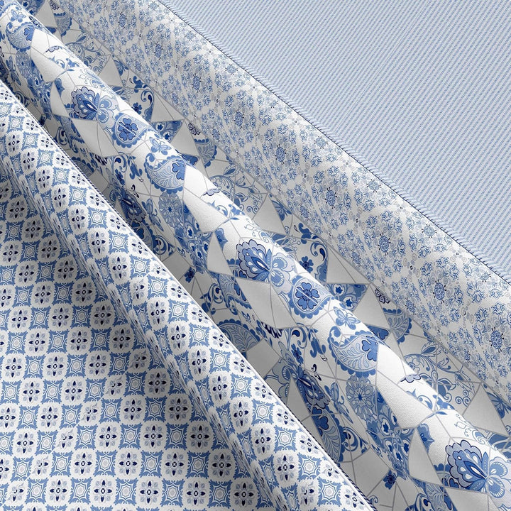 Leonado Vicenti 4 teilig Bettwäsche 155x220 Baumwolle Renforce Kissen Decke Bezug Blau Weiss Knitter
