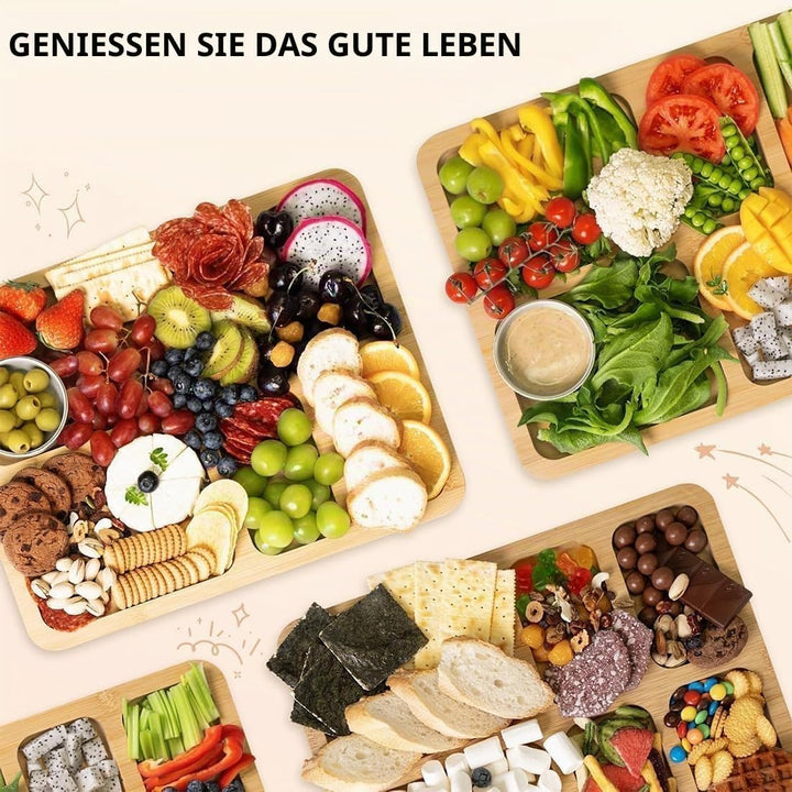 ERNAN Käsebrett mit Deckel für Partys Reisen, Servierplatte mit Fächern Griff für Snacks Fleisch Des