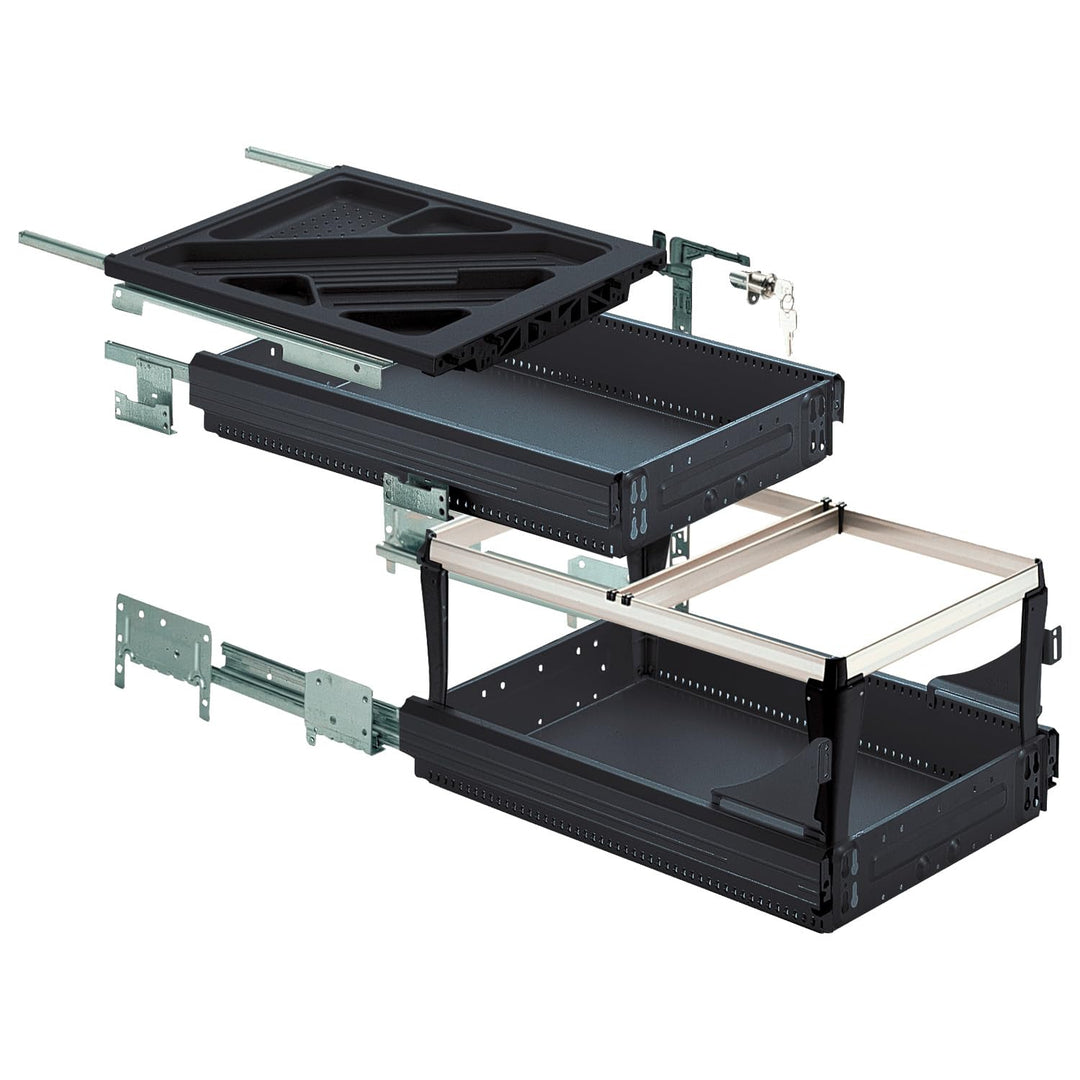 Hettich 46735 Systema TOP 2000 Container-Set SIL Sys, Teil-/Überauszug, ET 530, schwarz, Schwarz