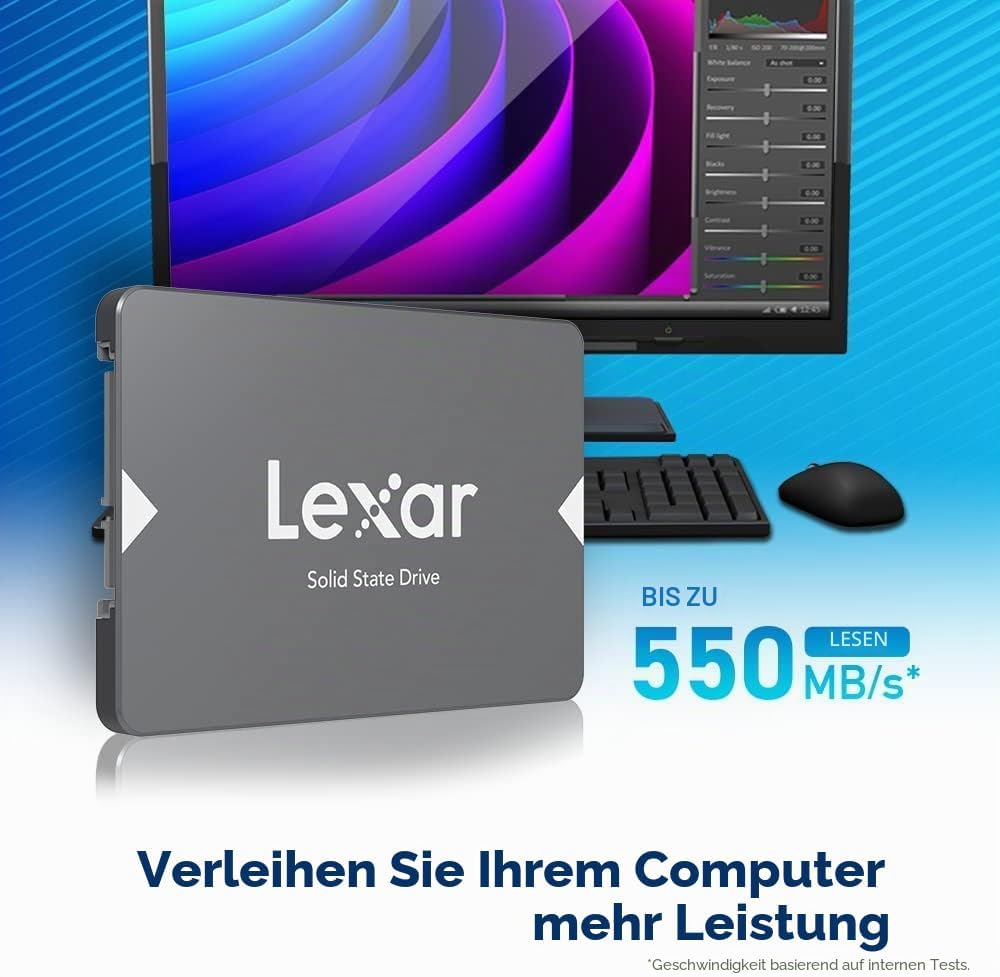 Lexar NS100 2,5" SATA III (6Gb/s) Interne SSD 1TB, Solid-State-Laufwerk, Bis zu 550 MB/s Lesen, für