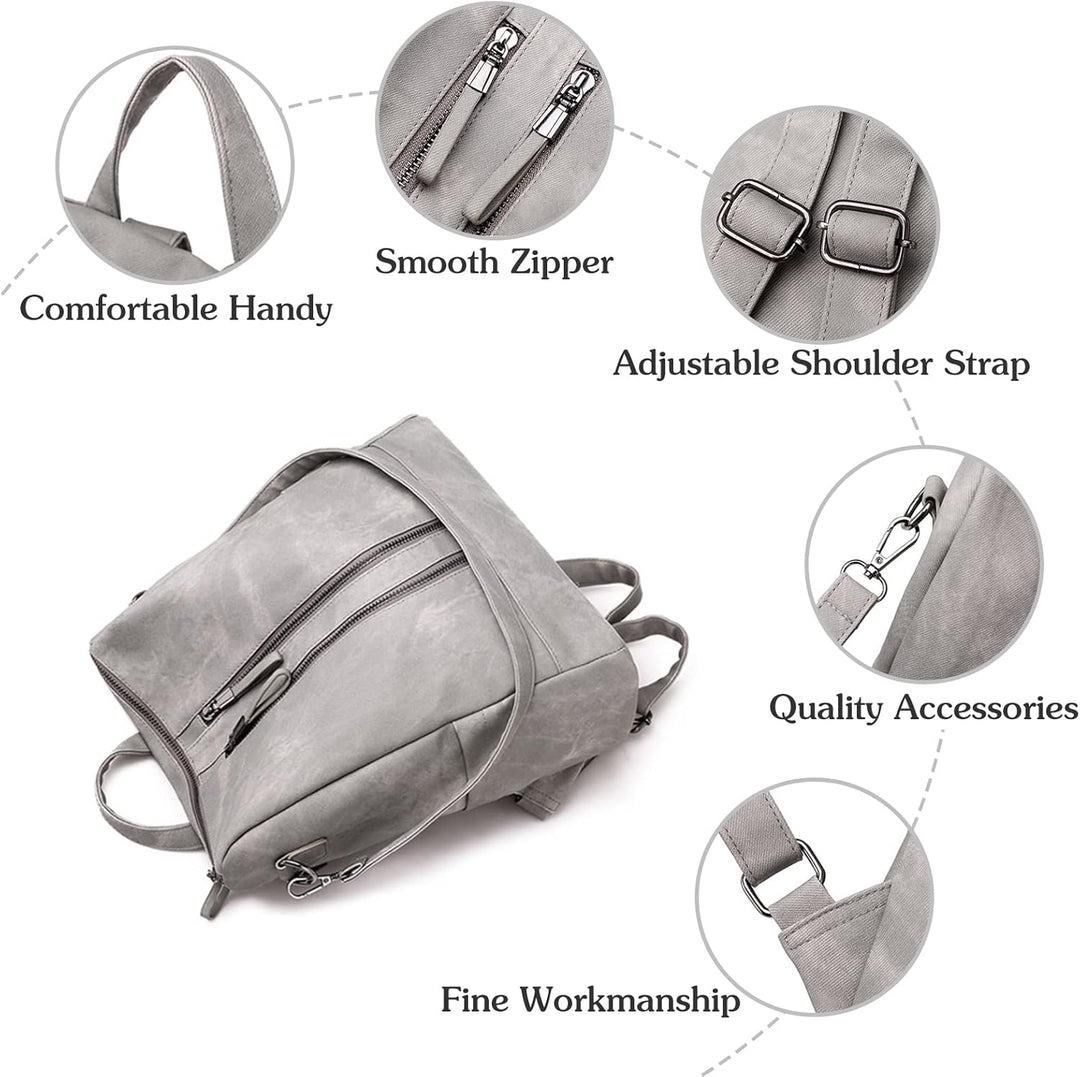PORRASSO Mode Rucksack Damen Umhängetasche Frauen Wasserdicht Daypack Mädchen Schultasche Leder Ruck