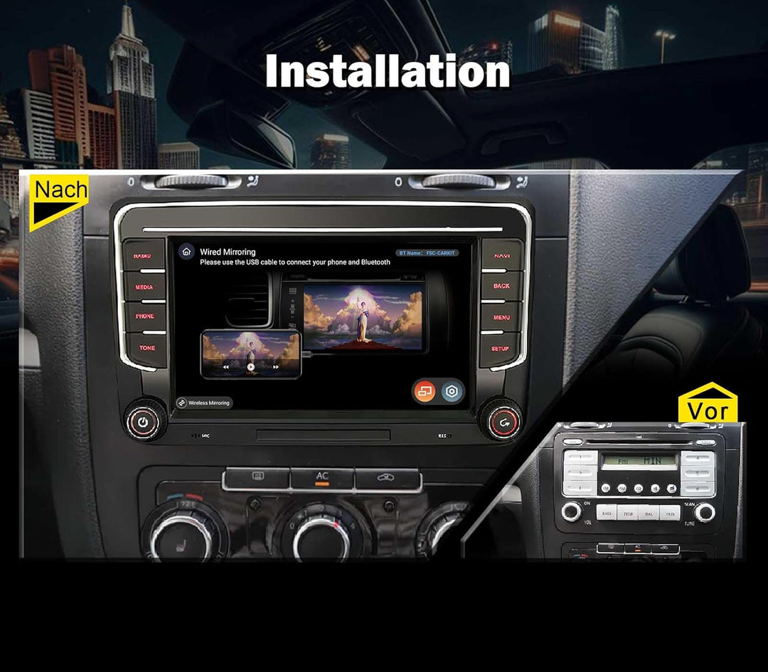Erisin 7 Zoll 8-Kern 8GB+128GB Android 14 Autoradio Bluetooth GPS Navi für VW Golf 5 Golf 6 Passat B