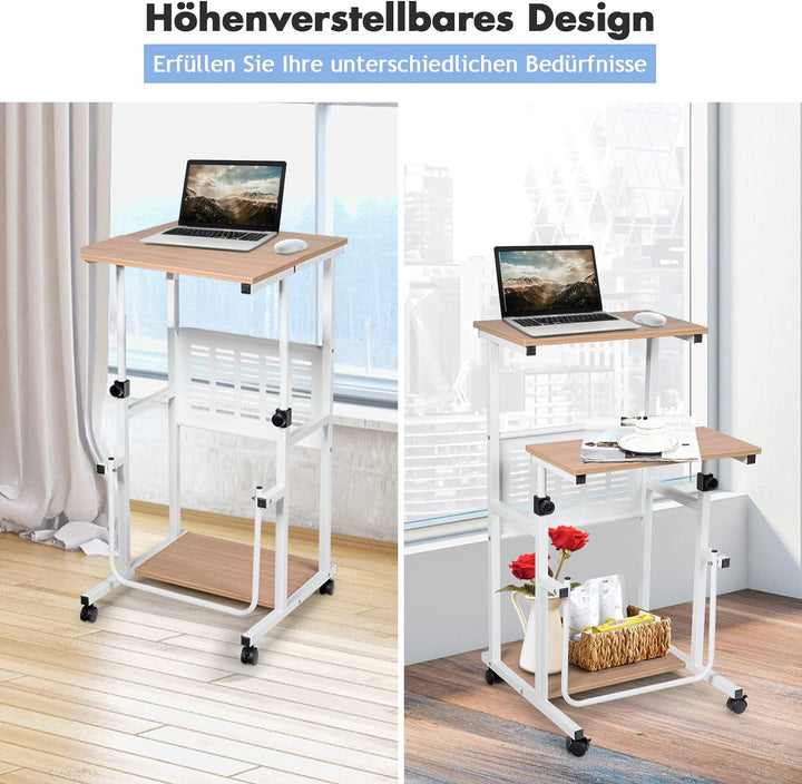 GOPLUS Laptoptisch auf Rollen, Stehpult mit höhenvertsellbarer Ablage, Platzsparender Stand-Up-Compu
