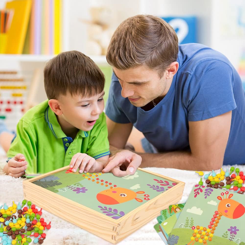 Gohytal Mosaik Steckspiel für Kinder, Spielzeug ab 2 3 4 5 7 8 Jahre Holz Montessori Steckspiel Gesc