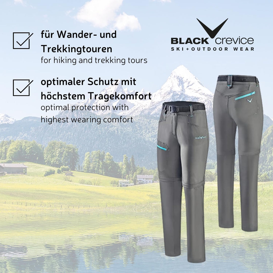 Black Crevice Damen Zip Off Leg Trekkinghose I Wanderhose-Damen mit abnehmbaren Beinen I wasserabwei
