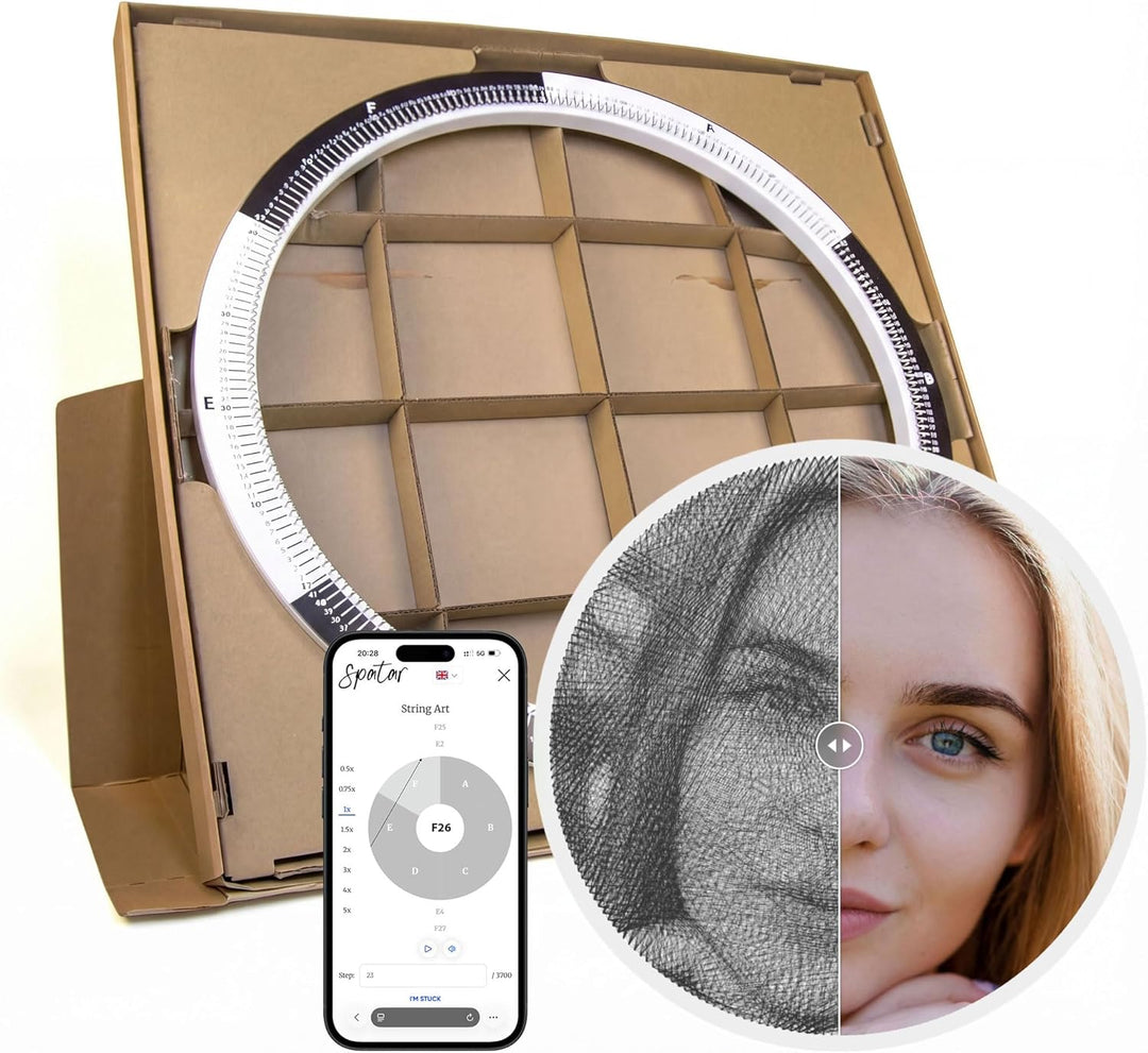 spatar String Art DIY Kit Ring M – Personalisiertes Fadenbild aus eigenem Foto – Kreatives Wandbild