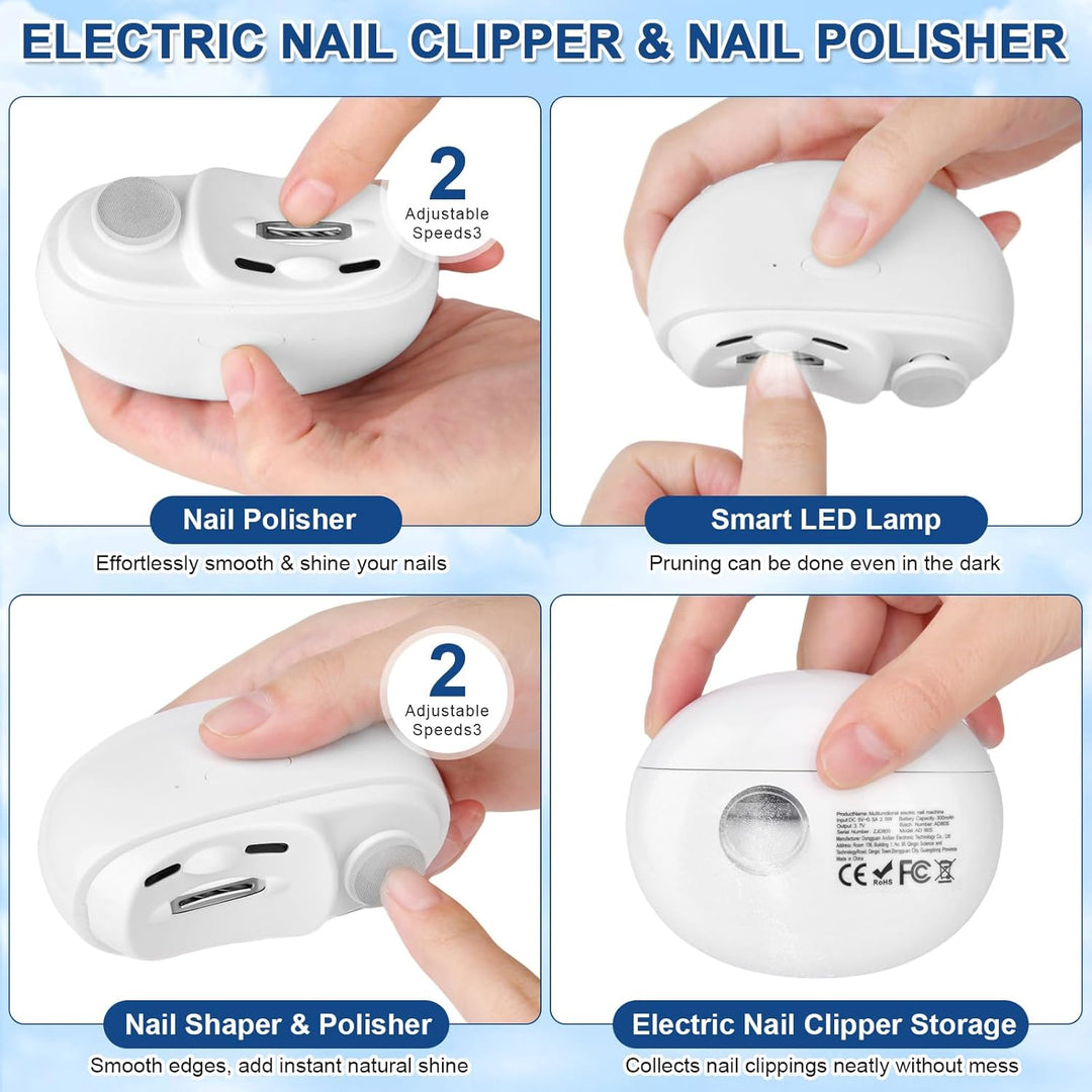 Elektrischer Nagelknipser, Elektrische Nagelfeile mit Polierfunktion & LED-Licht, Automatischer Nage