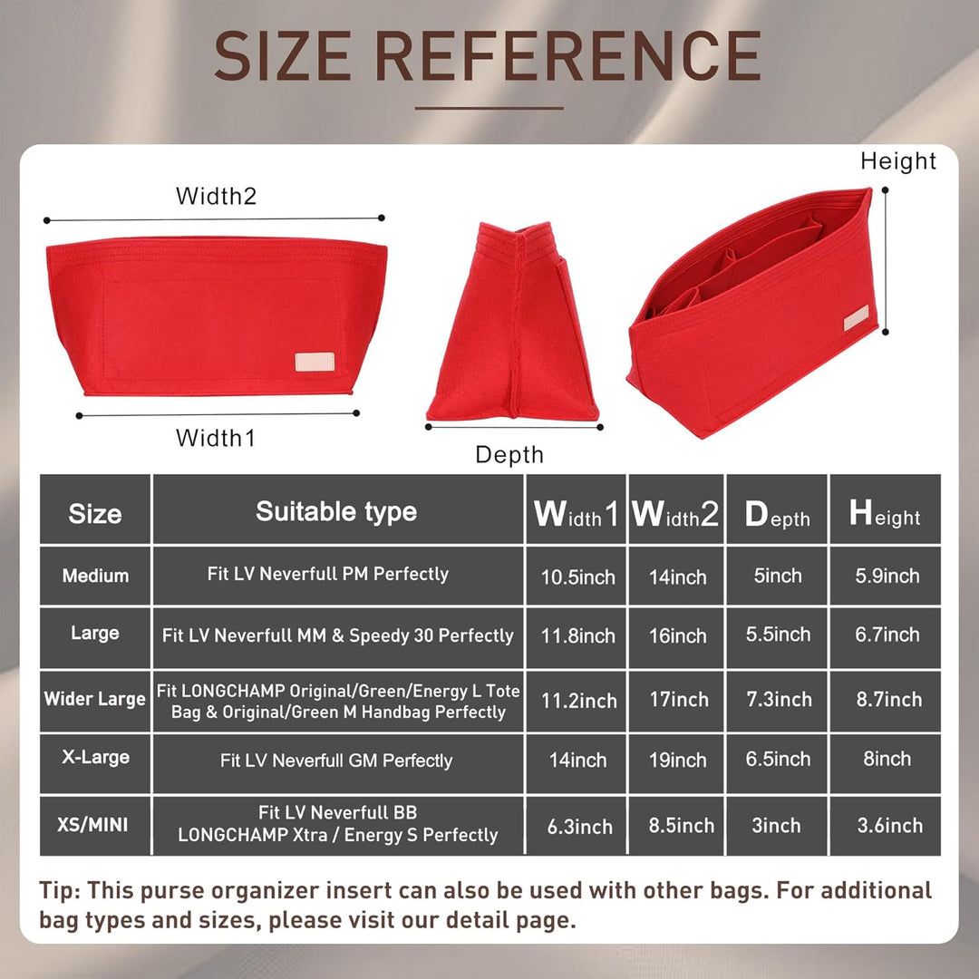 Doxo Filz-Organizer-Einsatz für Handtaschen und Bodenformer, grosse Tragetasche mit Reissverschluss,