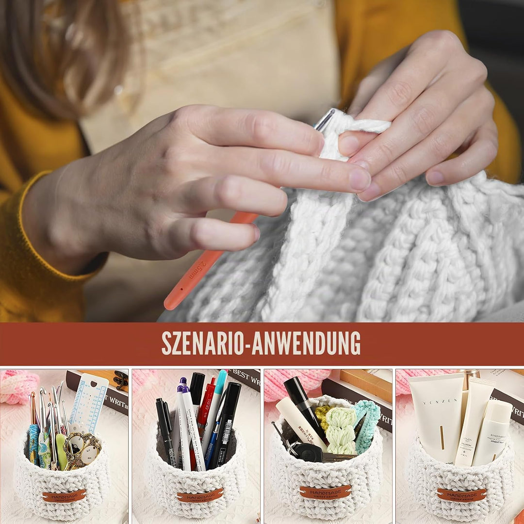 Häkelset für Anfänger, 2 Grösse Rund Körbe häkeln mit Garn und Häkelnadel strickset für anfänger Pra