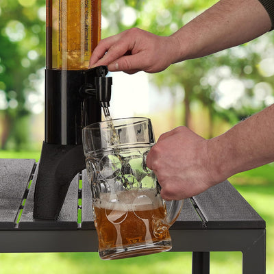 Relaxdays Biersäule mit Zapfhahn, 2,5 l, Getränkespender mit Kühlung, Biertower Garten, Zapfsäule, t