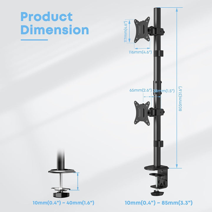 Monitor Halterung 2 Monitore übereinander für 17-35 Zoll Bildschirme,Max.12 kg, Bildschirmhalterung