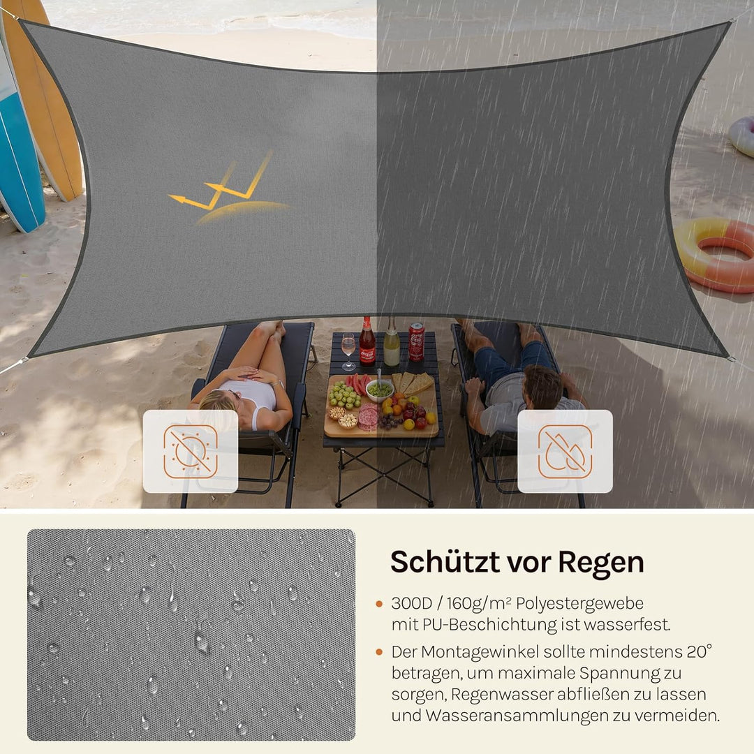 WOLTU Sonnensegel Rechteck 5x7m Grau wasserabweisend Sonnenschutz Polyester Windschutz mit UV Schutz