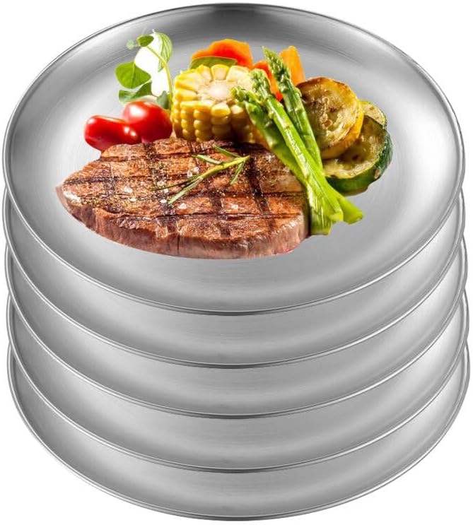 JMYDecor 5 Stück runde Edelstahlteller, tragbares Geschirr Set für Outdoor Camping, Wandern, Picknic