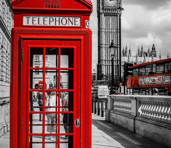 Telefonzelle London Herdabdeckplatte & Spritzschutz aus Echtglas | Für Herd-Kochfelder | 60x52 cm