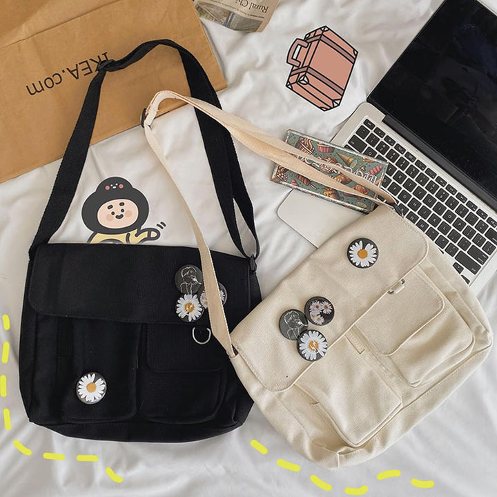 PORRASSO Casual Umhängetasche Damen Canvas Schultertasche Mädchen Messenger-Tasche für Arbeit Schule