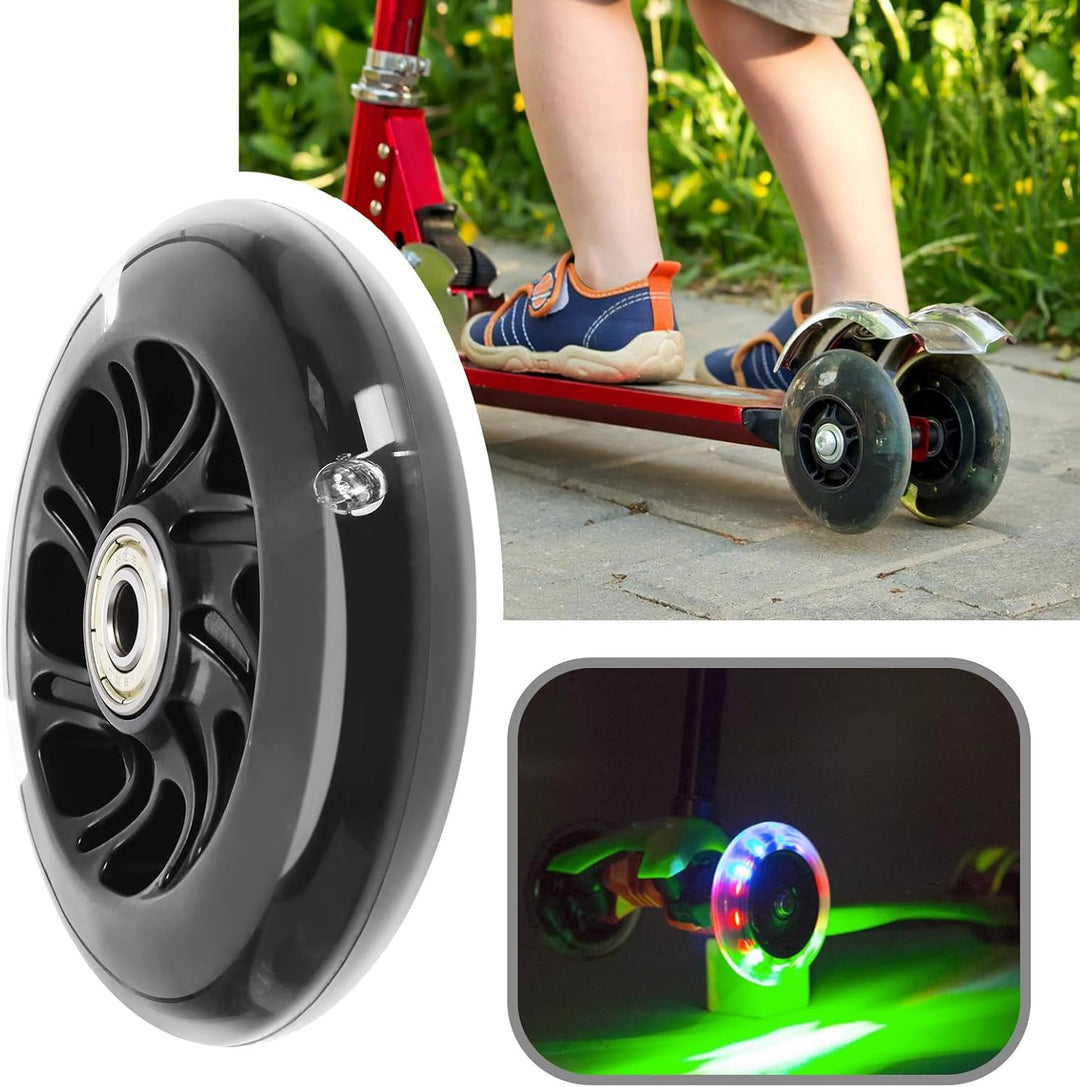EMSea 4PCS Scooter Silent Luminous Crystal Wheels Black Hub with Bearings Flashing 3 Colors Replacem