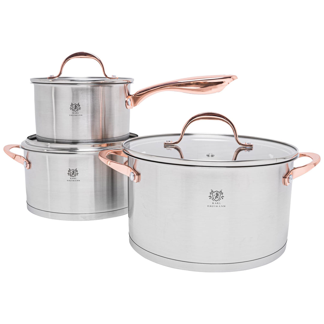 Topfset Induktion Edelstahl 3-Teilig - Kochtöpfe für Alle Herdarten - Kochtopf Set mit Glasdeckel -