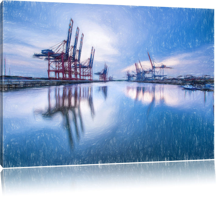 Pixxprint Hafen im Abendschein als Leinwandbild/Grösse: 100x70 cm/Wandbild/Kunstdruck/fertig bespann