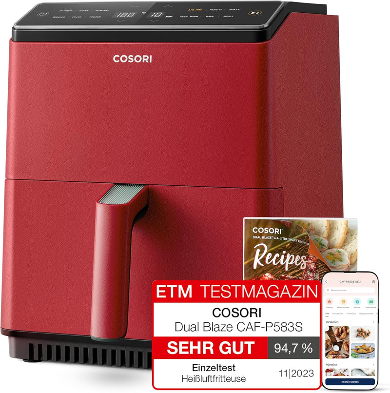 COSORI Heissluftfritteuse XXL, Dual Blaze, 6,4 L(1.81kg) Wifi verbunden, Airfryer mit 12 Multifunkti