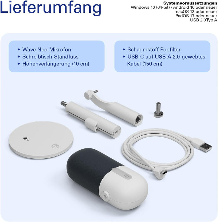 Elgato Wave Neo – USB Kondensatormikrofon, Stummschalten per Tippen, für Gaming, Streaming, Konferen