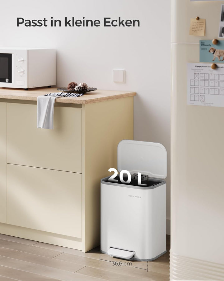 SONGMICS Mülleimer Küche, 20 Liter Abfalleimer mit Deckel, Tretmülleimer, Stahl, Softclose, Offenhal