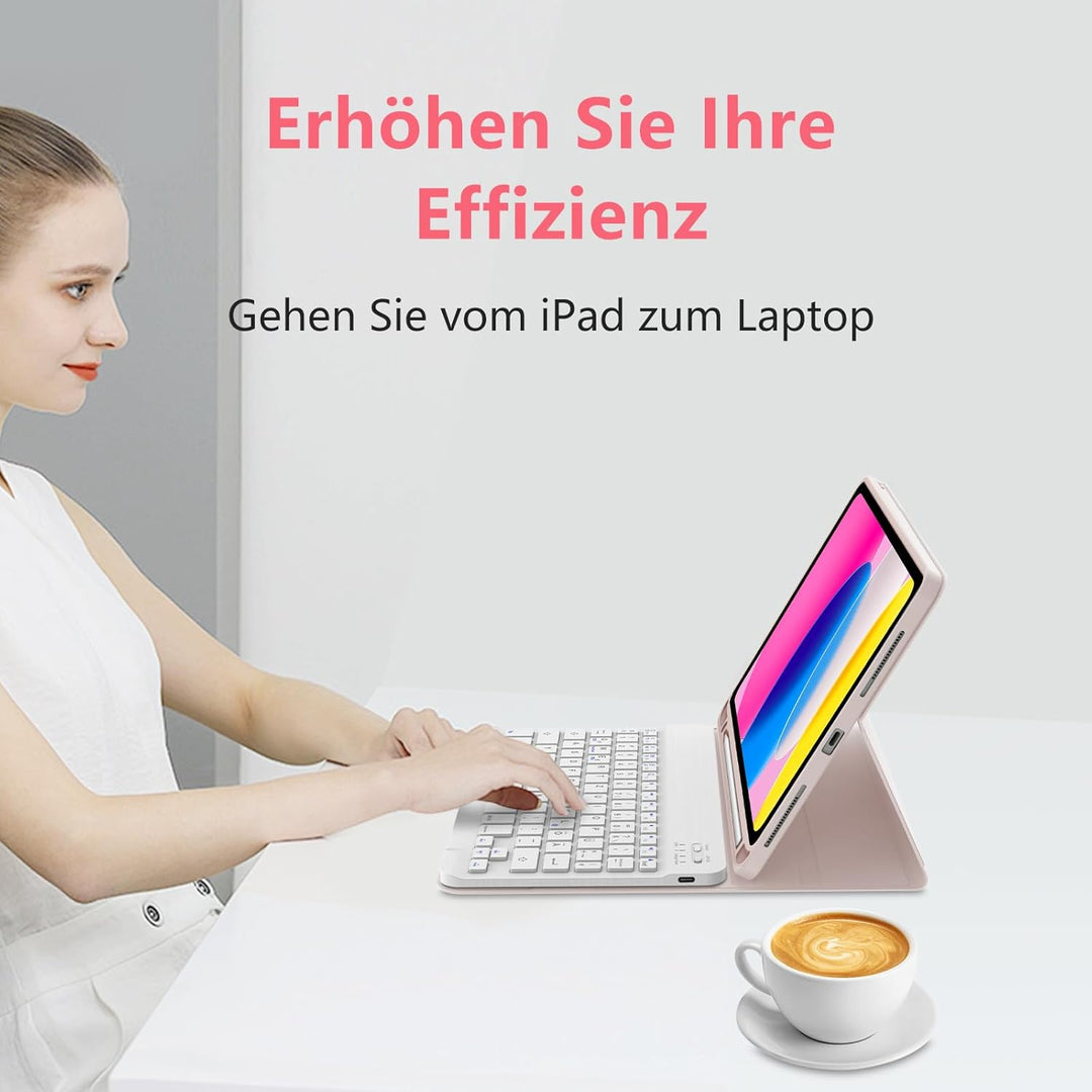 Hülle Tastatur für iPad A16 11/10 Generation (2025/2022) 11/10.9 Zoll mit QWERTZ Deutsche Bluetooth