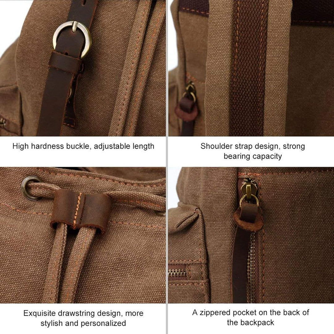 Retro Segeltuch Rucksack, Canvas Vintage Rucksack Laptop Daypack Schulrucksack Reisetasche Lederruck