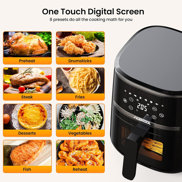 Hot Air Fryer 4.5 L 1500 W with Viewing Window for Kitchen, Low Noise, Memory Function, 8 Preset Men