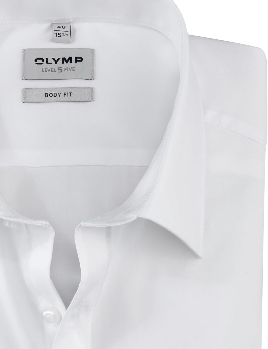 OLYMP Herren Businesshemd Langarm Level Five,Einfarbig,Body fit,Modern Kent 36 01 Wei, 36 01 Wei