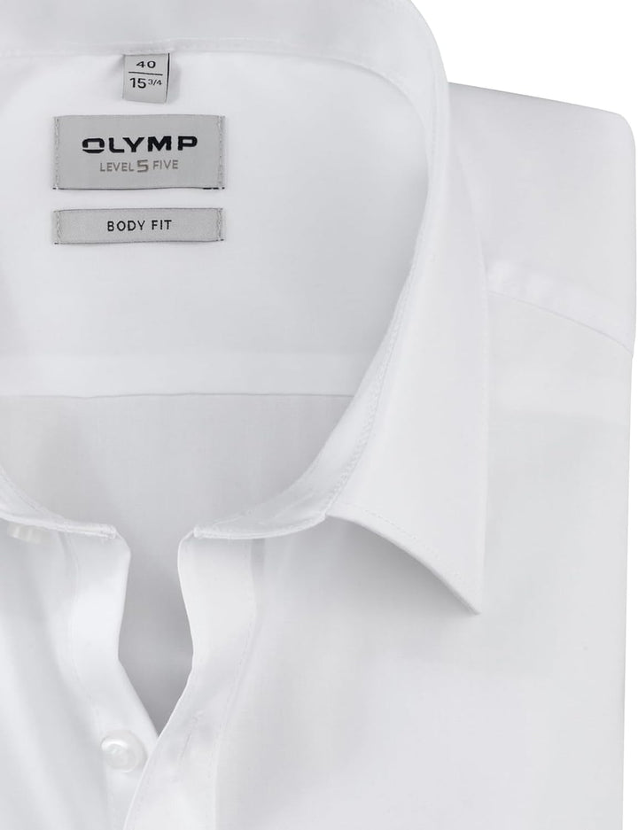 OLYMP Herren Businesshemd Langarm Level Five,Einfarbig,Body fit,Modern Kent 36 01 Wei, 36 01 Wei
