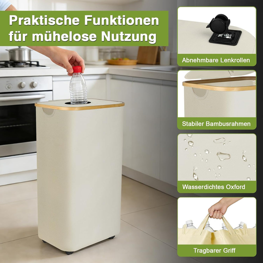 Pfandflaschen Sammelbehälter 110L, Gross Pfandflaschen Behälter mit 2 Tragetaschen und Deckel, Faltb