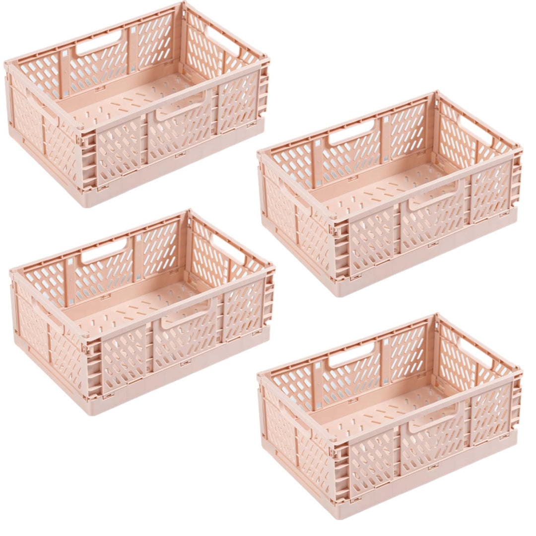 4 Stück Rosa Klappbox 30×20×12cm,Klappkiste Körbe Aufbewahrung Zusammenklappbarer Tragbar Aufbewahru