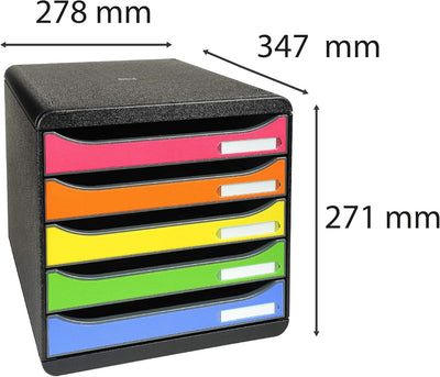 Exacompta 309798D Premium Ablagebox mit 5 Schubladen für DIN A4+ Dokumente. Stapelbare Schubladenbox