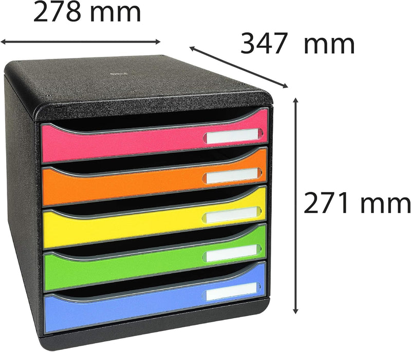 Exacompta 309798D Premium Ablagebox mit 5 Schubladen für DIN A4+ Dokumente. Stapelbare Schubladenbox